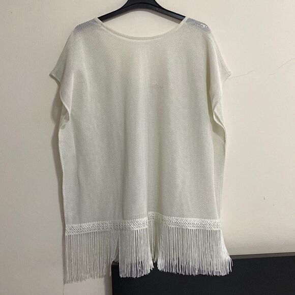Victoria’s Secret M Lurex Mesh Fringe Boho Tunic Open Back Ivory Cover Up Top - Picture 1 of 10